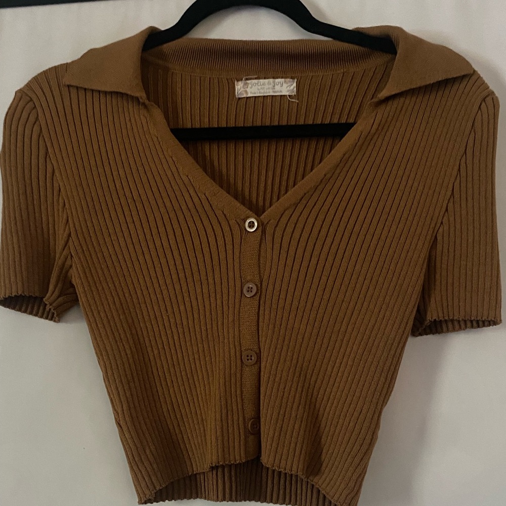 Stylish Brown Ribbed Crop Top